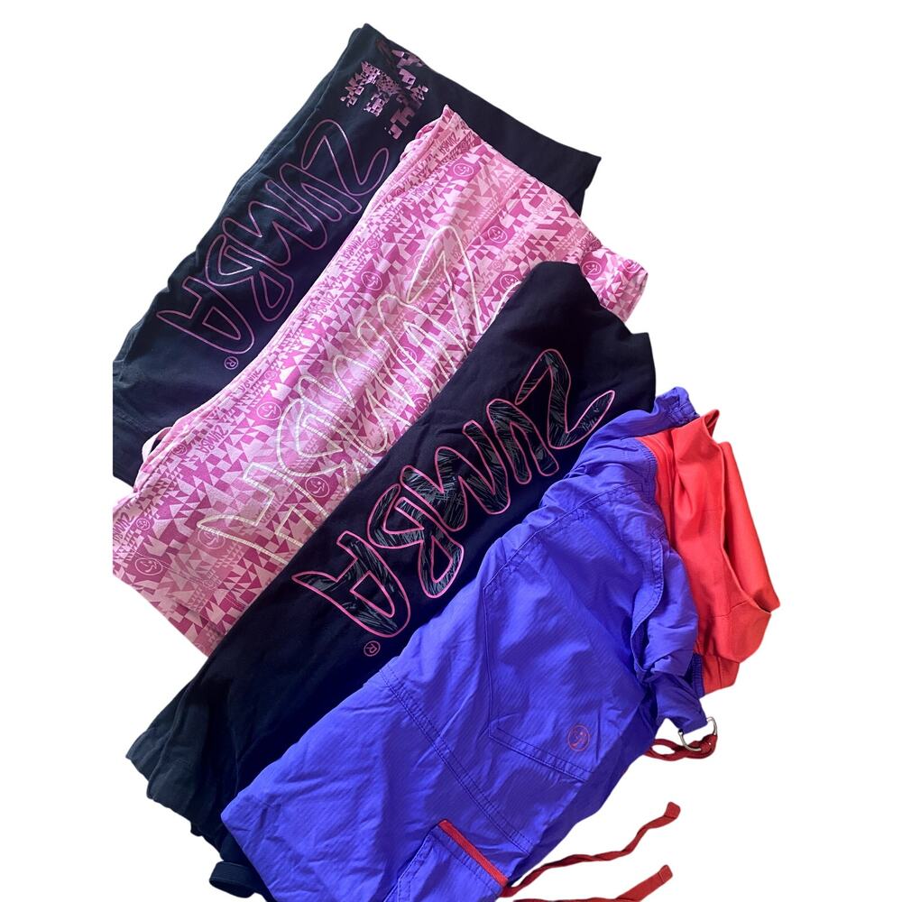 ZUMBA WEAR Pants Lot of 4 Medium Marvelous Adjustable Peace Love Dance Fitness